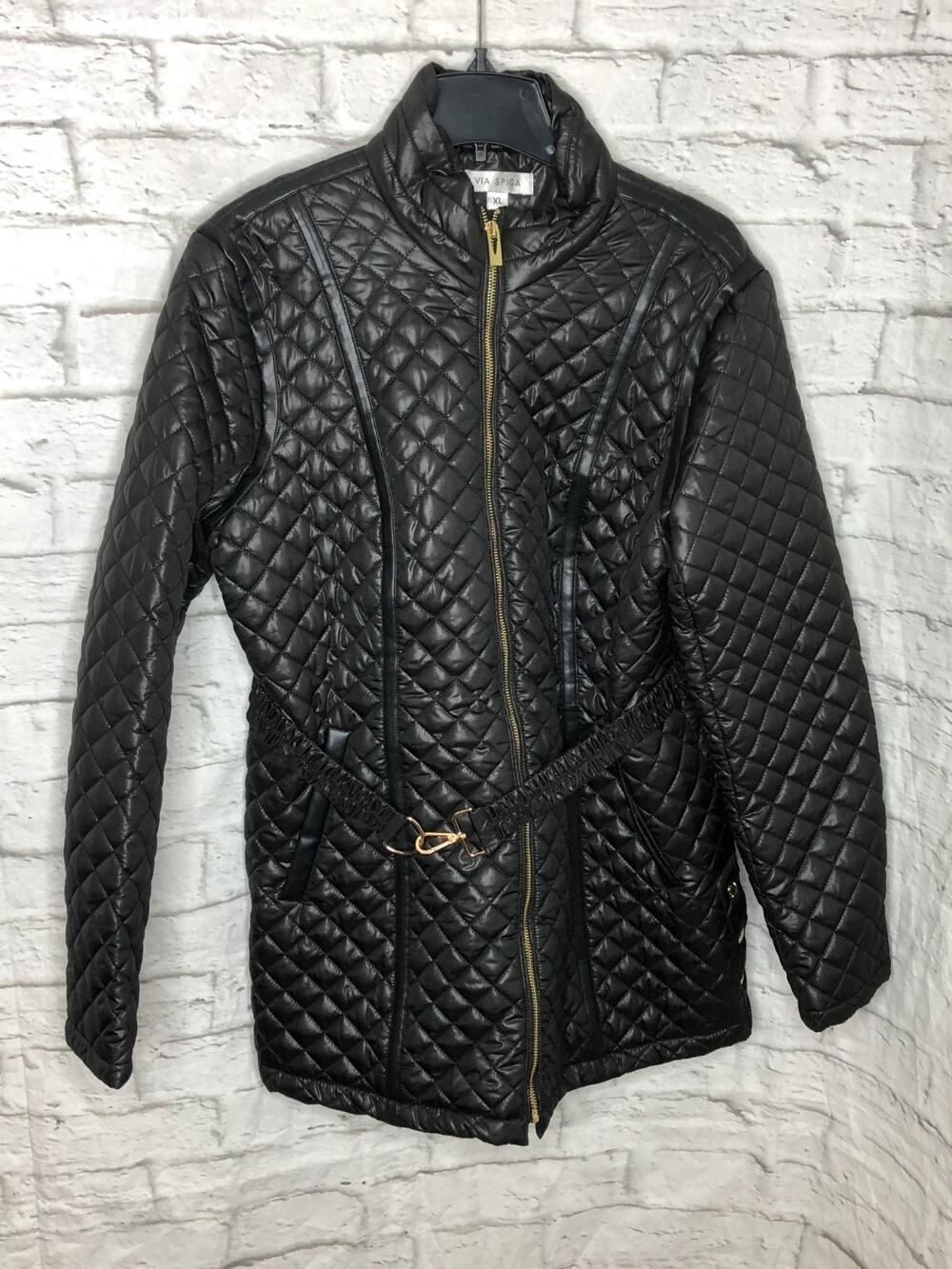 VIA SPIGA DIAMOND SHAPED BLACK QUILTED BELTED JACKET NWT SIZE XL